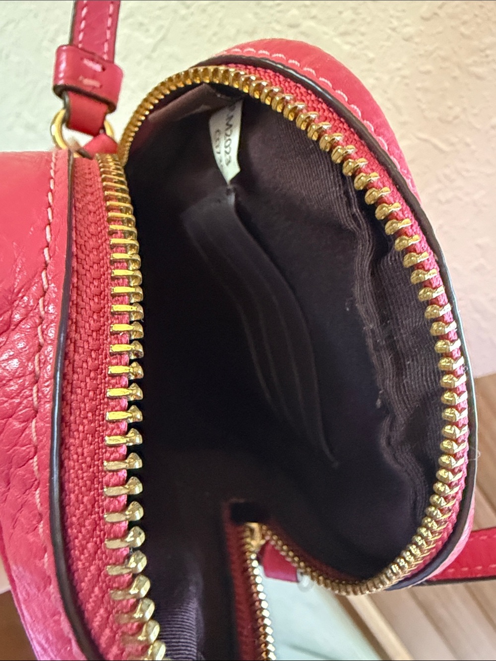Coach Pebbled Leather Phone Crossbody - Pink with Gold Logo - Picture 7 of 14